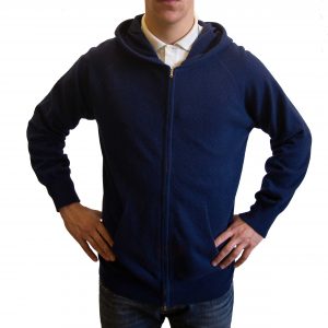 Blue hooded cashmere cardigan