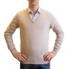 Beige v-neck cashmere sweater front