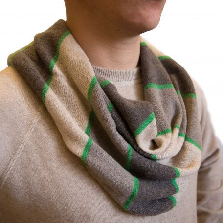 Multicolor beige/green striped ring cashmere scarf