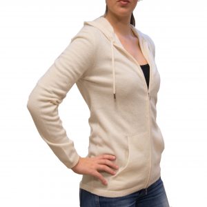 Natural hooded cashmere cardigan
